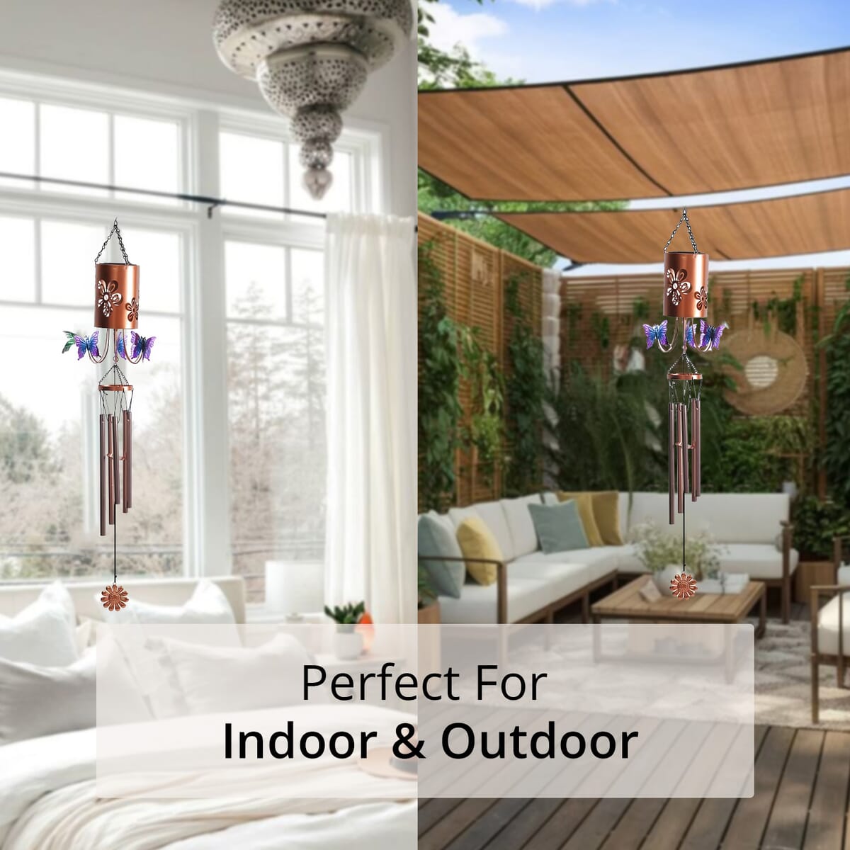 Butterfly Metal Solar Windmill with Wind Chime and 1 Bright LED (300 mAh) image number 4