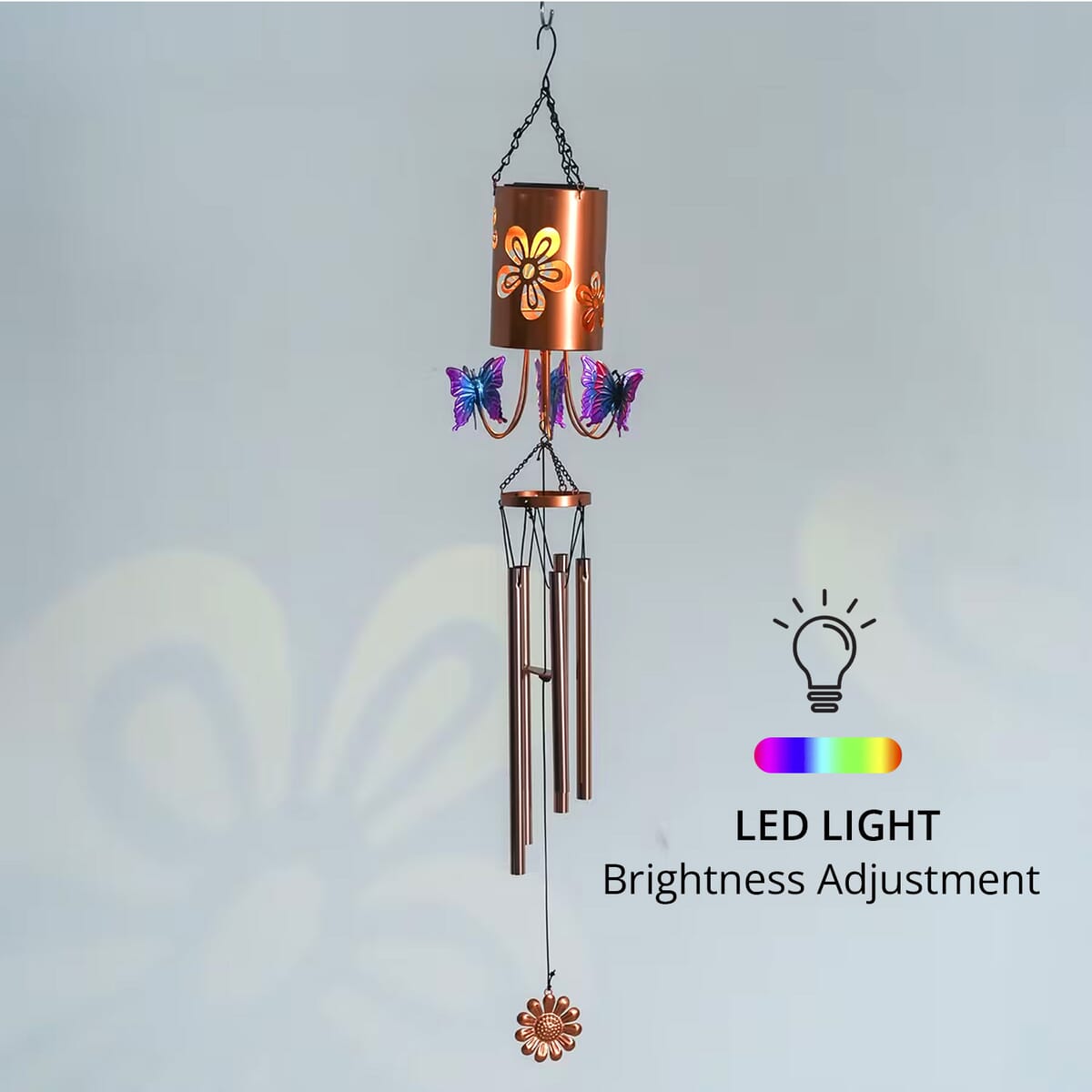 Butterfly Metal Solar Windmill with Wind Chime and 1 Bright LED (300 mAh) image number 6