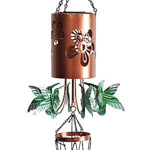 Humming Bird Metal Solar Windmill with Wind Chime and 1 Bright LED (300 mAh)