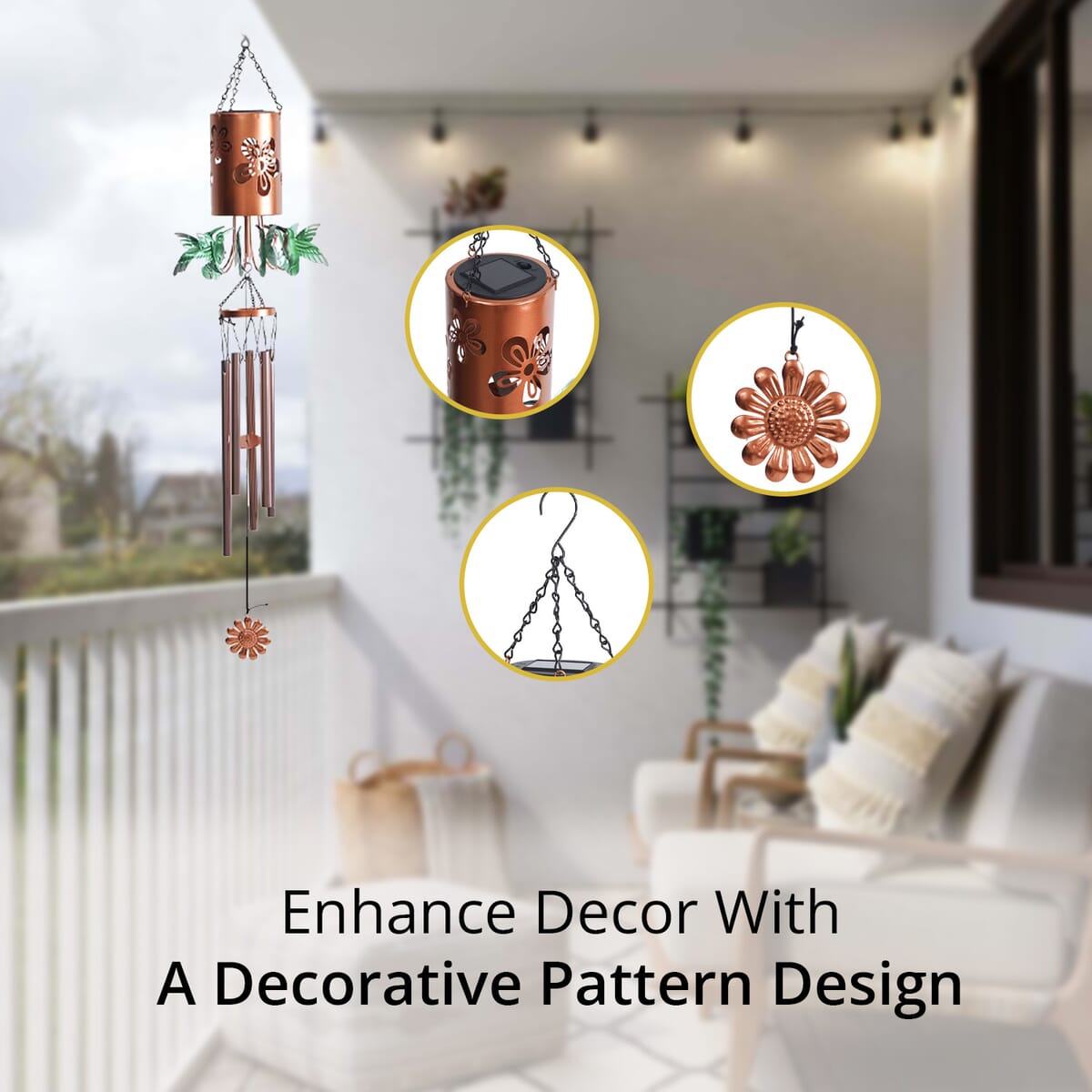 Humming Bird Metal Solar Windmill with Wind Chime and 1 Bright LED (300 mAh) image number 3