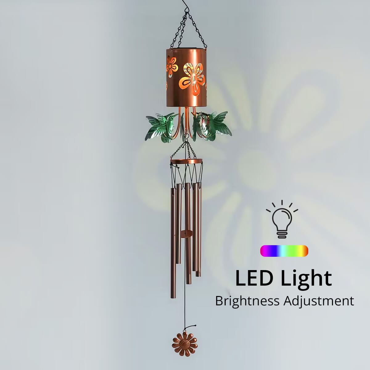 Humming Bird Metal Solar Windmill with Wind Chime and 1 Bright LED (300 mAh) image number 5
