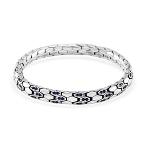 Simulated Blue Diamond HexaLuxe Bangle Bracelet in Sterling Silver (8.00 In)