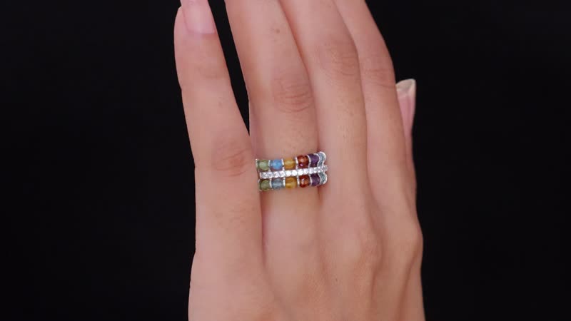Karis Multi Gemstone Ring in Platinum Bond (Size 10.0) 1.00 ctw