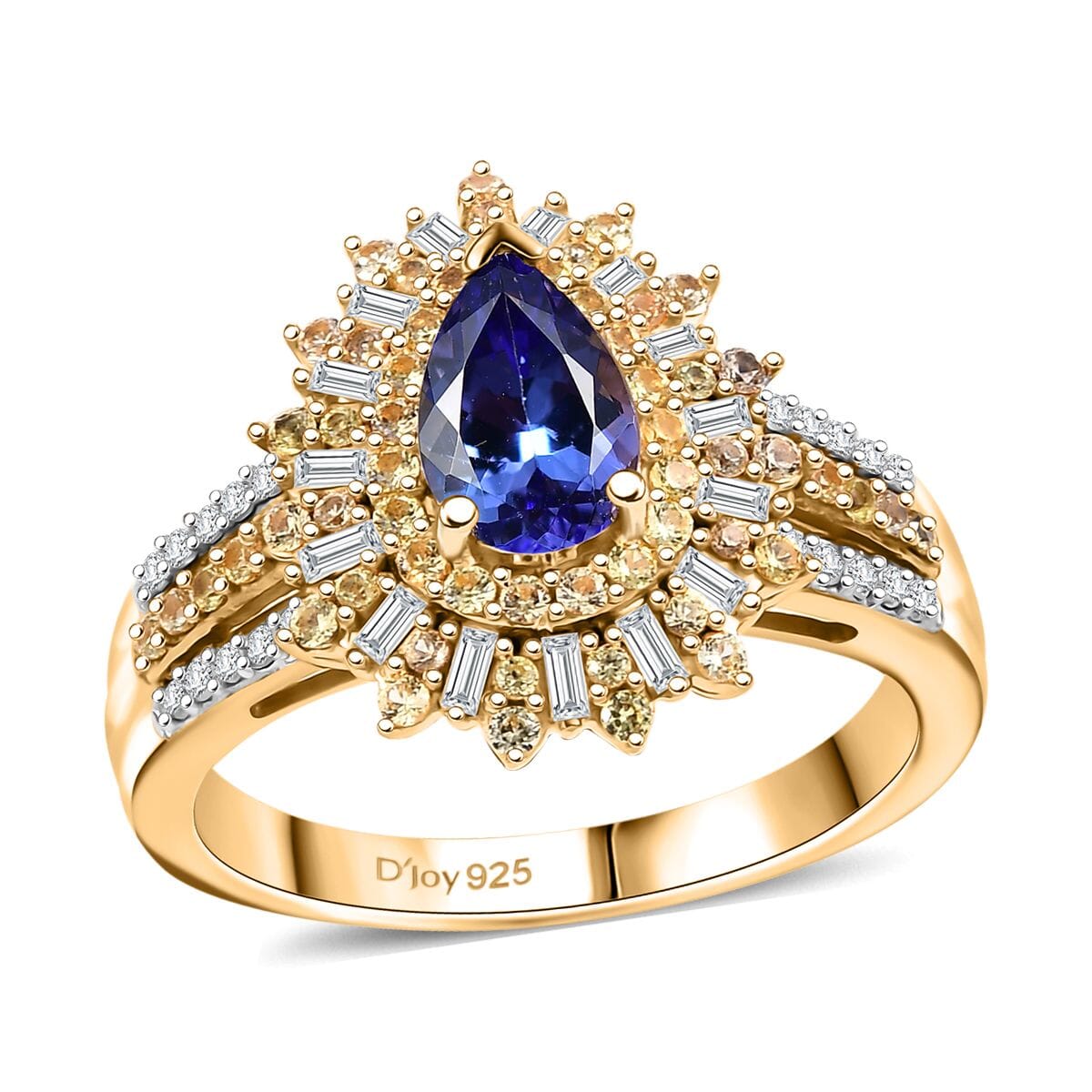 AAA Tanzanite, Yellow Sapphire and Diamond 1.80 ctw Starlight Crown Ring in 18K Vermeil Yellow Gold Over Sterling Silver (Size 10.0) image number 0