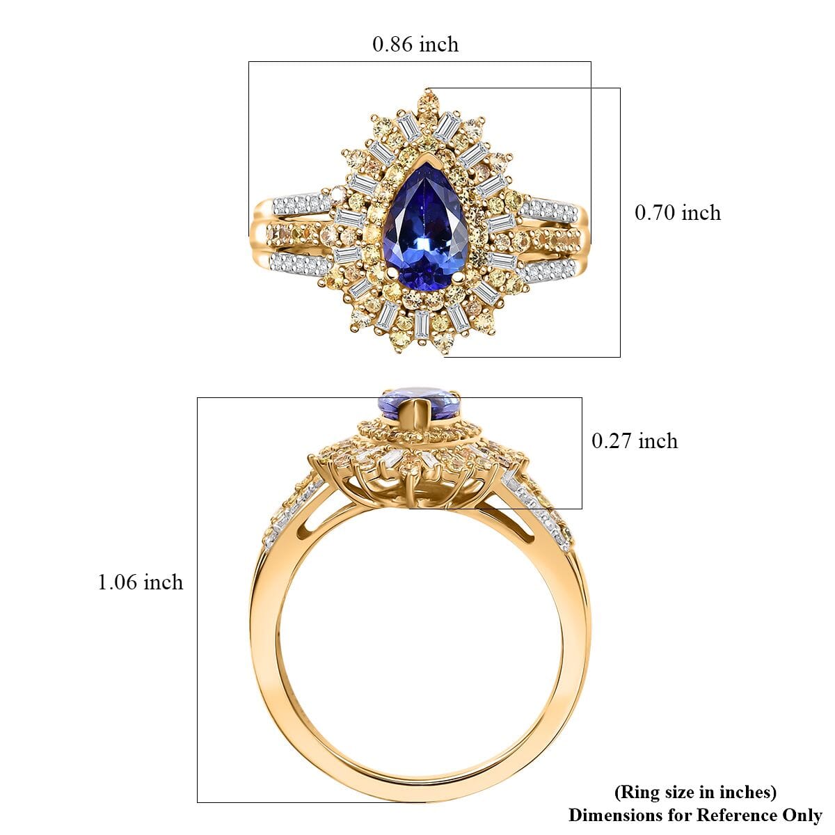 AAA Tanzanite, Yellow Sapphire and Diamond 1.80 ctw Starlight Crown Ring in 18K Vermeil Yellow Gold Over Sterling Silver (Size 10.0) image number 5