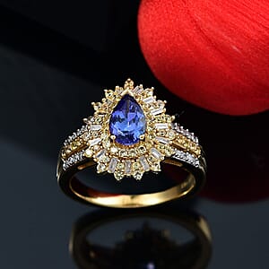 AAA Tanzanite, Yellow Sapphire and Diamond 1.80 ctw Starlight Crown Ring in 18K Vermeil Yellow Gold Over Sterling Silver (Size 7.0)