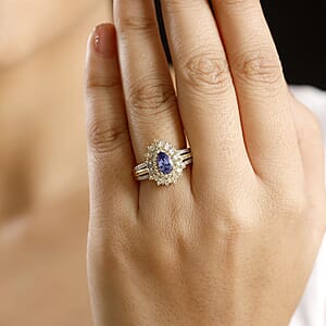 AAA Tanzanite, Yellow Sapphire and Diamond 1.80 ctw Starlight Crown Ring in 18K Vermeil Yellow Gold Over Sterling Silver (Size 7.0)