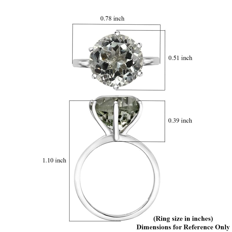 D'Joy Montezuma Prasiolite 6.25 ctw Solitaire Ring in Rhodium Over Sterling Silver (Size 10.0)