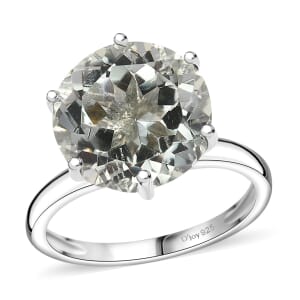 Montezuma Prasiolite 6.25 ctw Solitaire Ring in Rhodium Over Sterling Silver (Size 7.0)