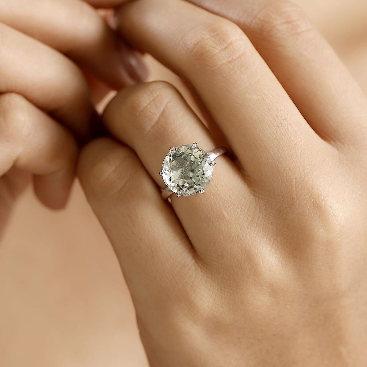 D'Joy Montezuma Prasiolite 6.25 ctw Solitaire Ring in Rhodium Over Sterling Silver (Size 7.0) image number 2