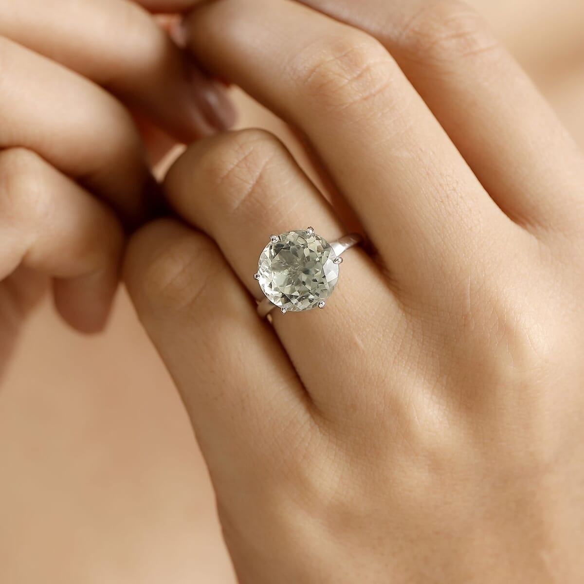 Montezuma Prasiolite 6.25 ctw Solitaire Ring in Rhodium Over Sterling Silver (Size 8.0) image number 2