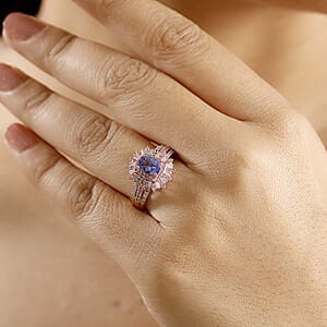 AAA Tanzanite, Pink Sapphire and Diamond 1.85 ctw Starlight Ring in 18K Vermeil Rose Gold Over Sterling Silver (Size 6.0)