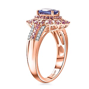 AAA Tanzanite, Pink Sapphire and Diamond 1.85 ctw Starlight Ring in 18K Vermeil Rose Gold Over Sterling Silver (Size 6.0)