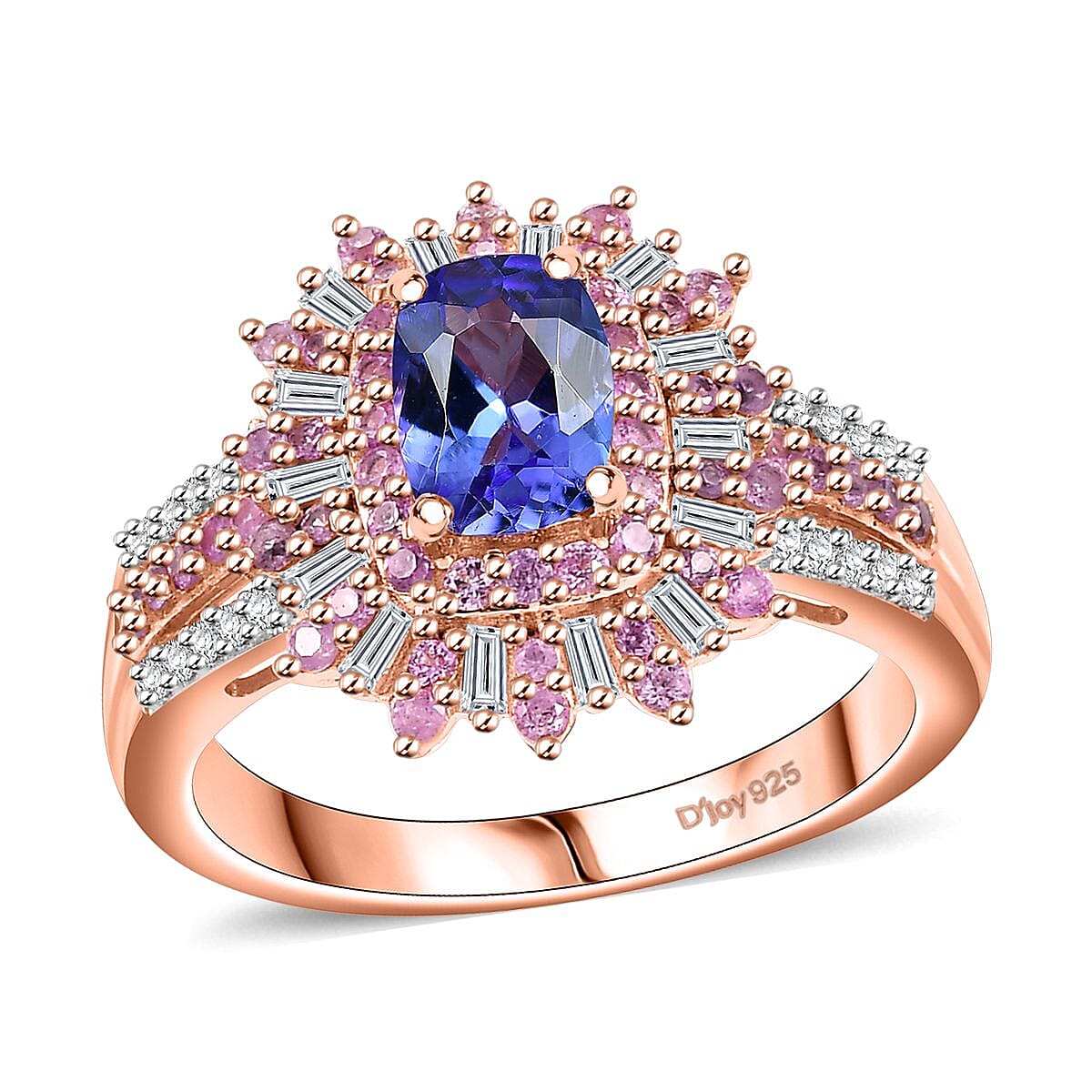 AAA Tanzanite, Pink Sapphire and Diamond 1.85 ctw Starlight Ring in 18K Vermeil Rose Gold Over Sterling Silver (Size 8.0) image number 0