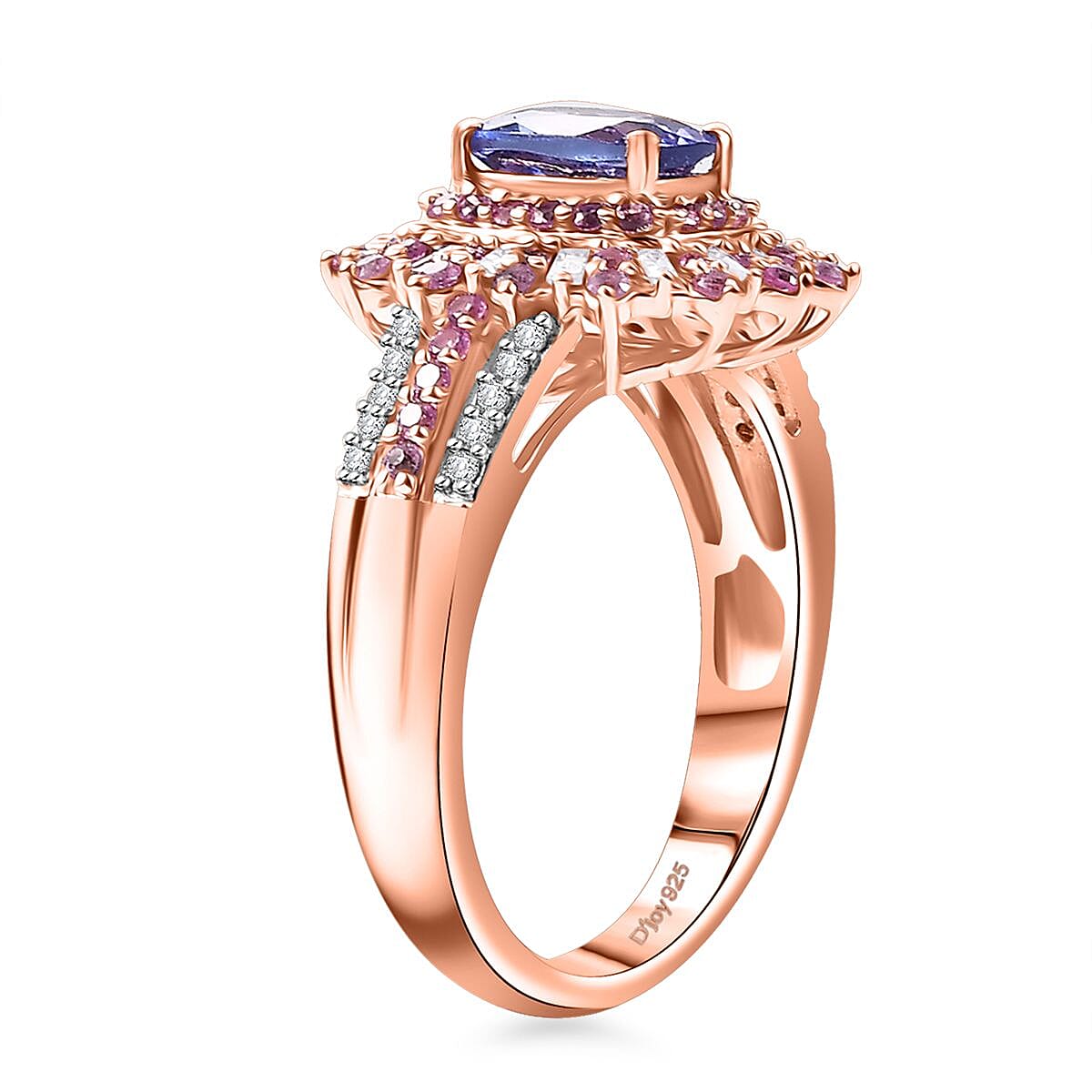 AAA Tanzanite, Pink Sapphire and Diamond 1.85 ctw Starlight Ring in 18K Vermeil Rose Gold Over Sterling Silver (Size 8.0) image number 3