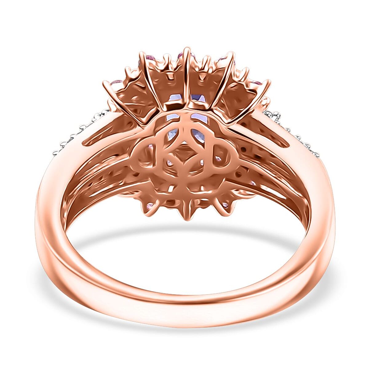 AAA Tanzanite, Pink Sapphire and Diamond 1.85 ctw Starlight Ring in 18K Vermeil Rose Gold Over Sterling Silver (Size 8.0) image number 4
