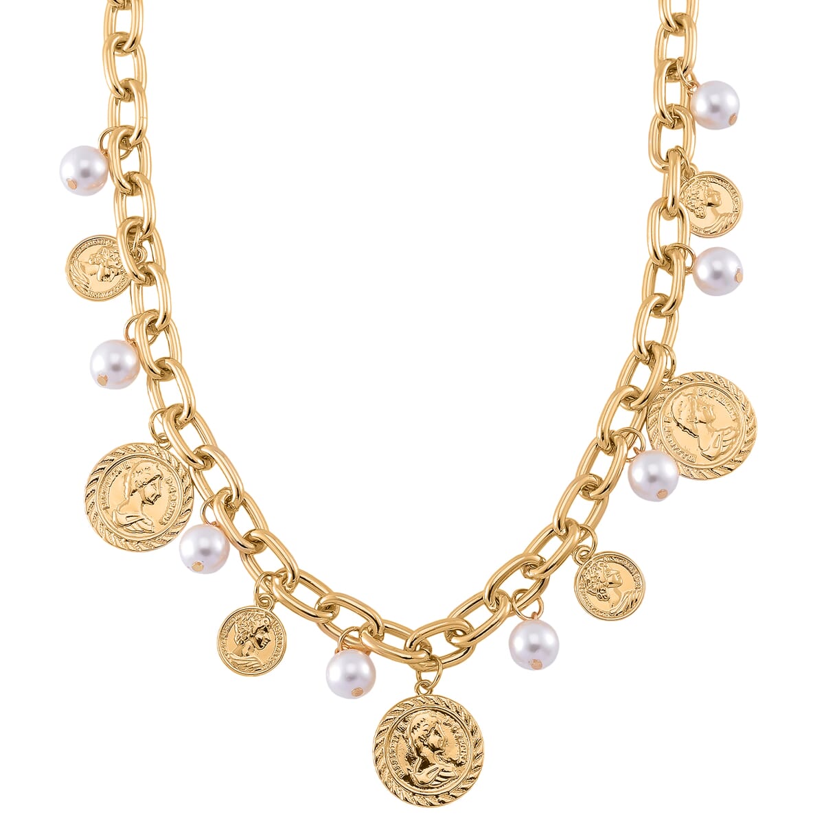 Simulated Pearl Charm Necklace in Goldtone 20 Inches image number 0