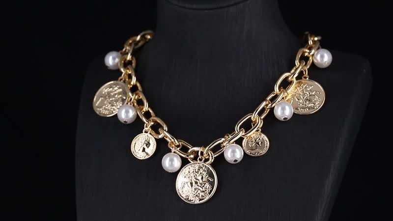 Simulated Pearl Charm Necklace in Goldtone 20 Inches