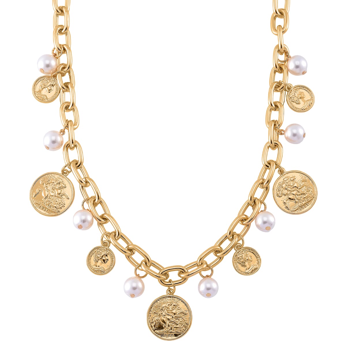 Simulated Pearl Charm Necklace in Goldtone 20 Inches image number 2