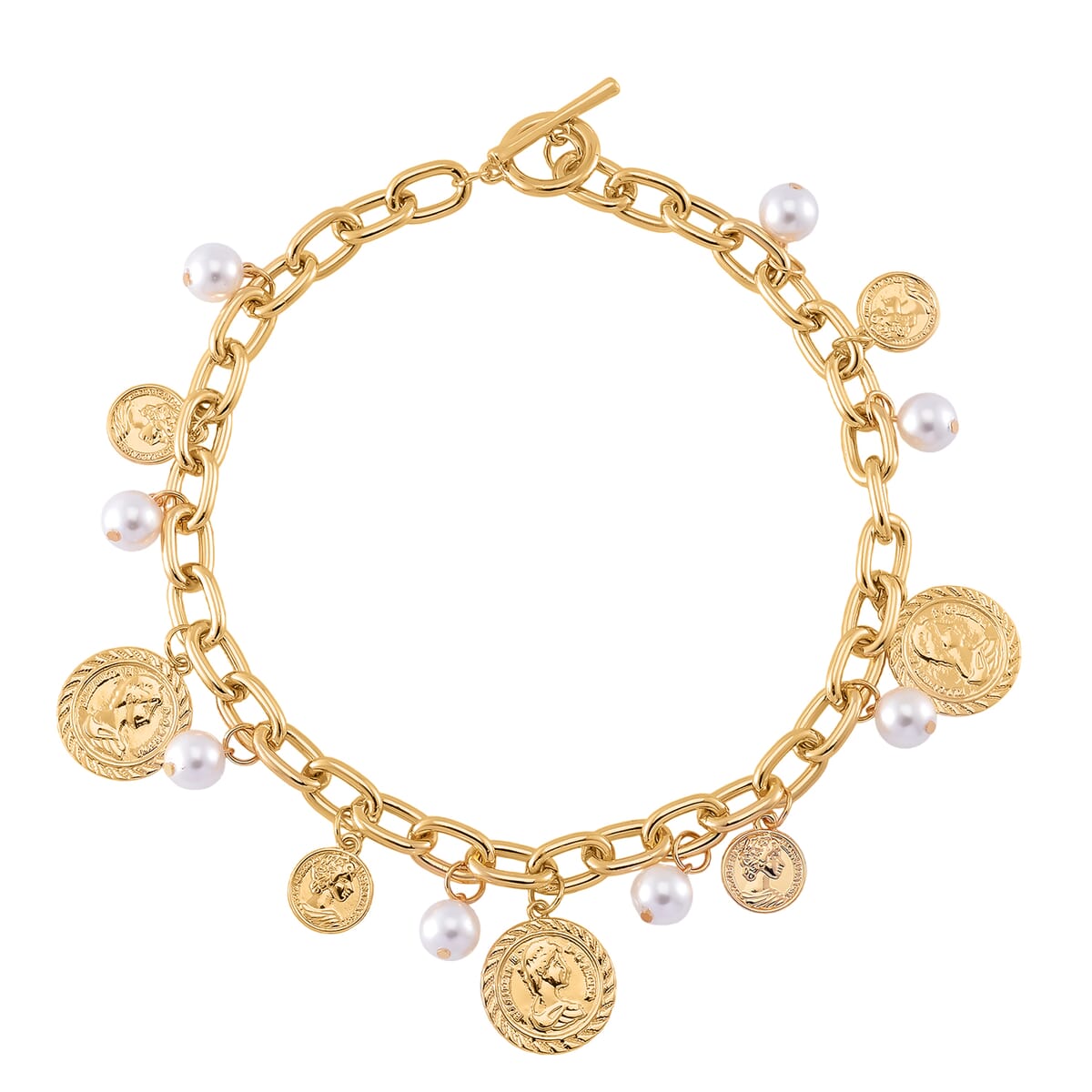 Simulated Pearl Charm Necklace in Goldtone 20 Inches image number 3