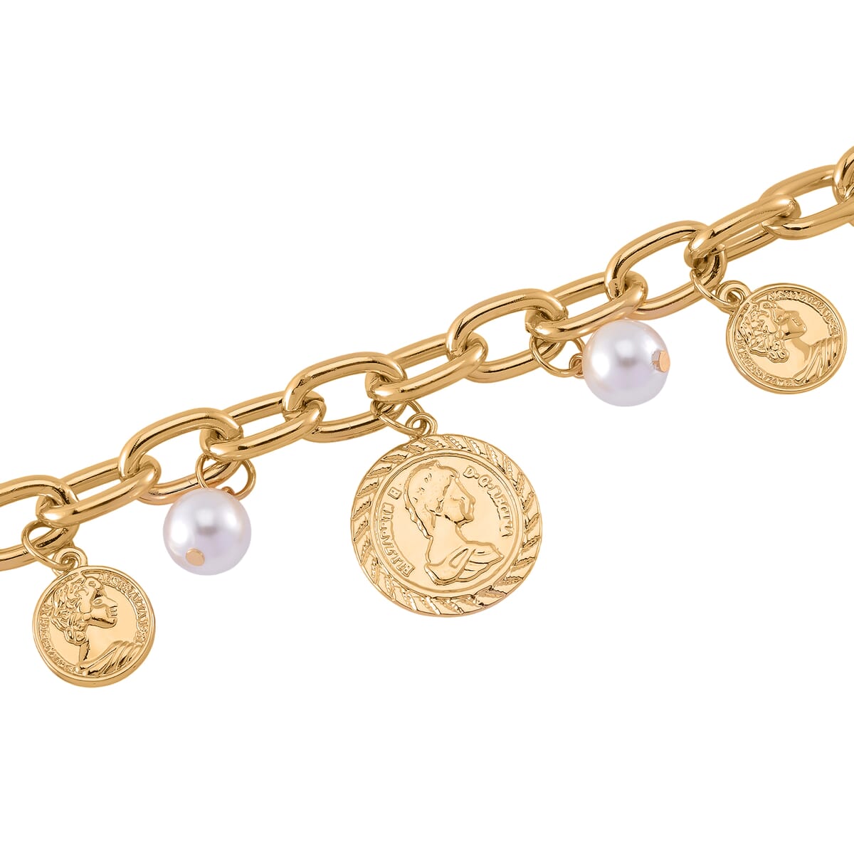 Simulated Pearl Charm Necklace in Goldtone 20 Inches image number 5