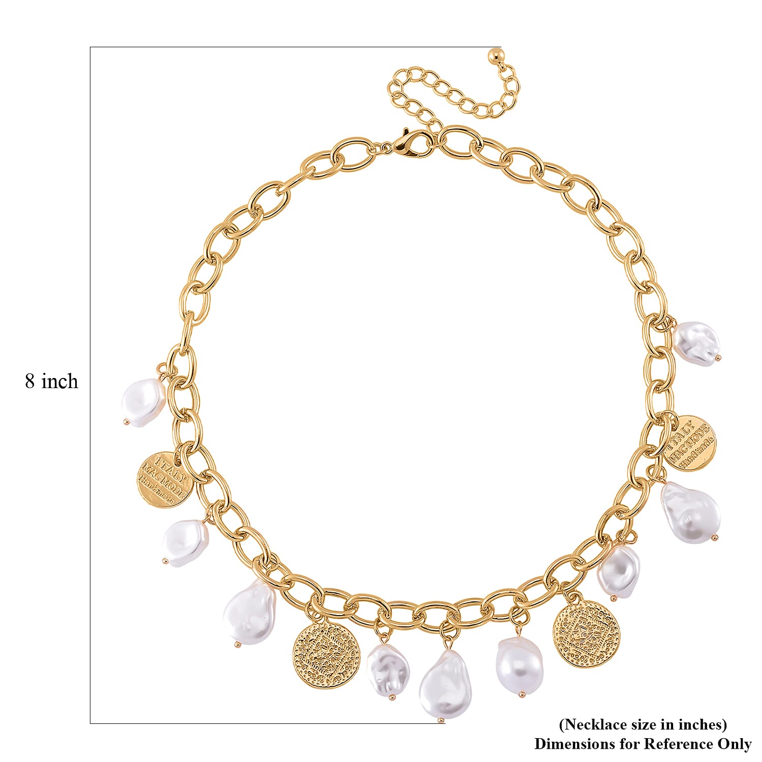 Simulated Pearl Charm Necklace 20-22 Inches in Goldtone