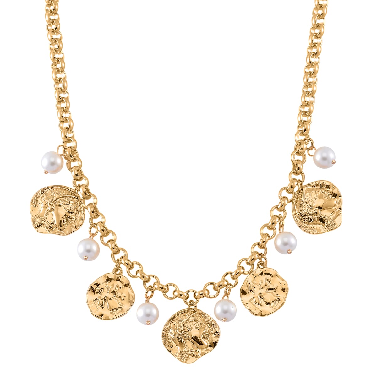 Simulated Pearl Charm Necklace in Goldtone 20-22 Inches image number 0