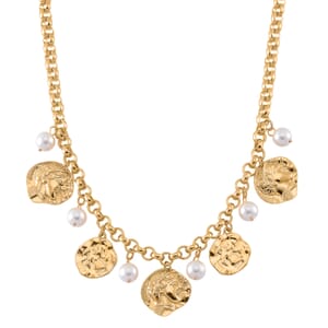 Simulated Pearl Charm Necklace in Goldtone 20-22 Inches