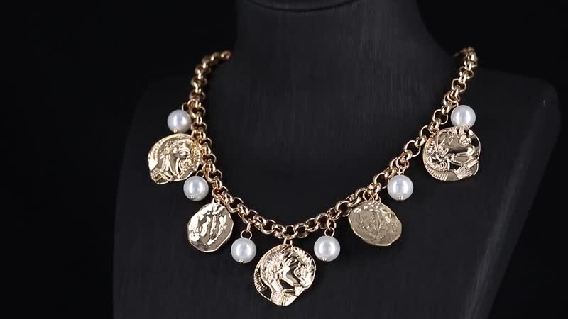 Simulated Pearl Charm Necklace in Goldtone 20-22 Inches
