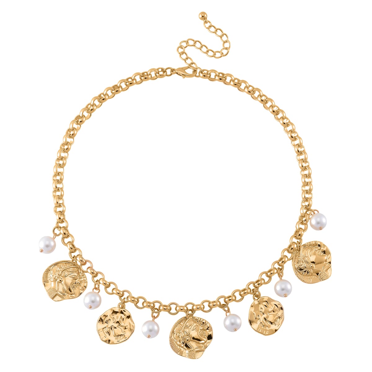 Simulated Pearl Charm Necklace in Goldtone 20-22 Inches image number 2