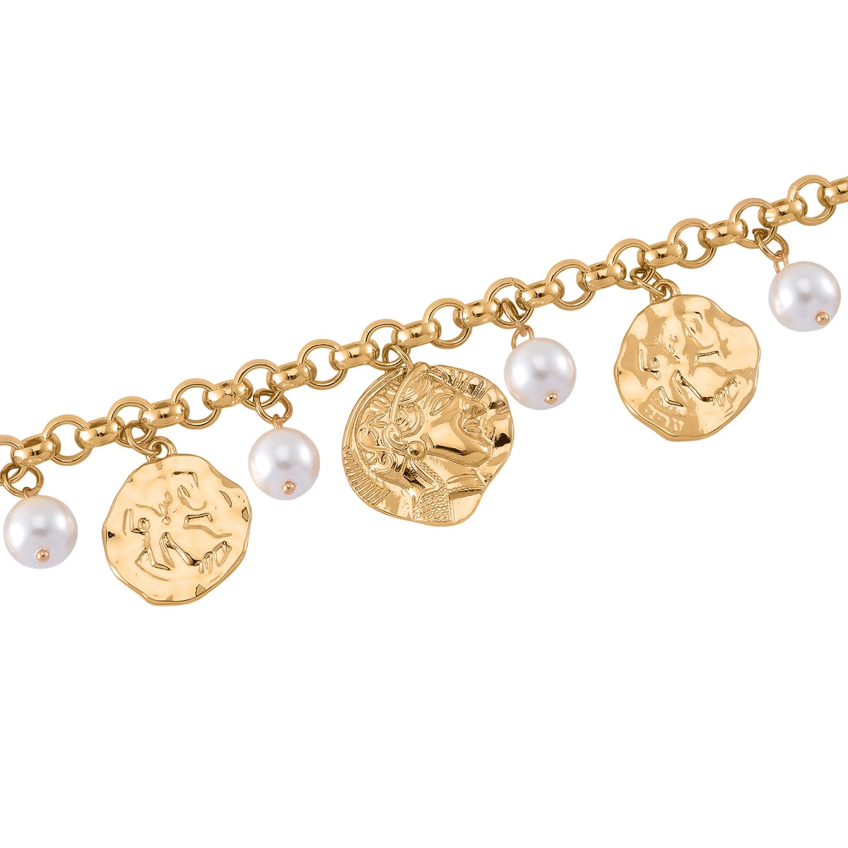 Simulated Pearl Charm Necklace in Goldtone 20-22 Inches image number 3