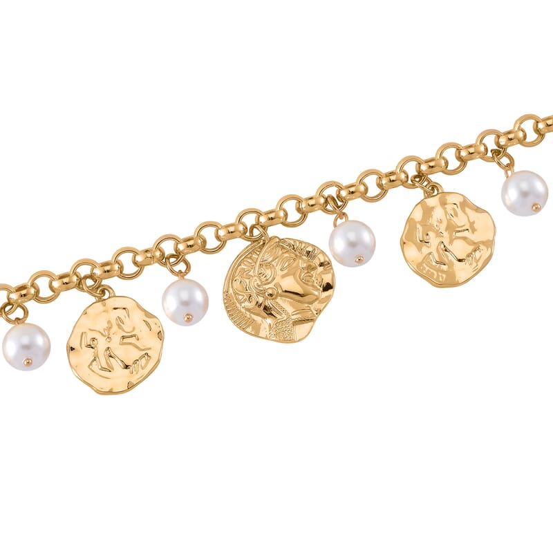 Simulated Pearl Charm Necklace in Goldtone 20-22 Inches