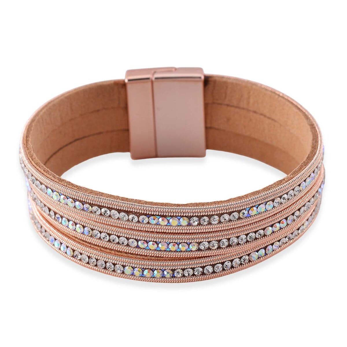 White Aurora Borealis Austrian Crystal Bracelet in Rosetone (7.50 In) image number 0