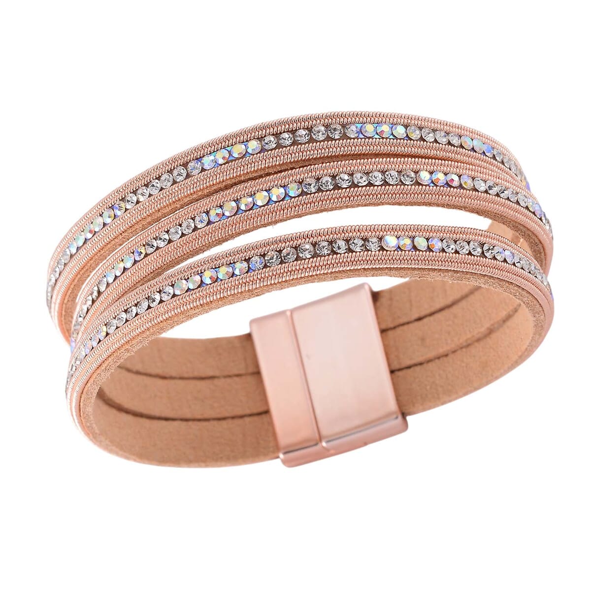 White Aurora Borealis Austrian Crystal Bracelet in Rosetone (7.50 In) image number 2