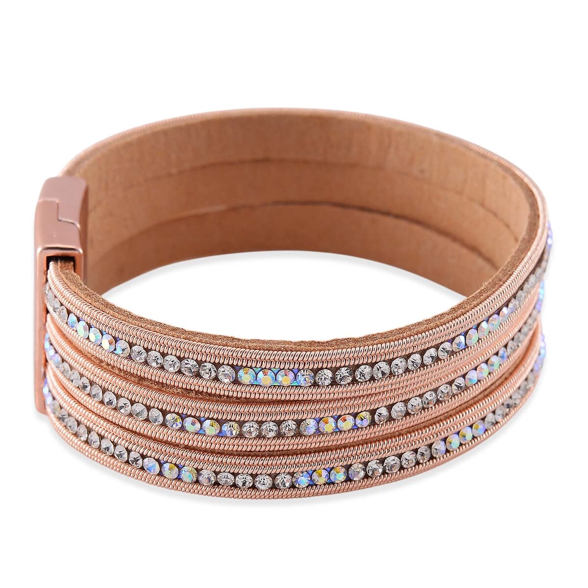 White Aurora Borealis Austrian Crystal Bracelet in Rosetone (7.50 In) image number 3