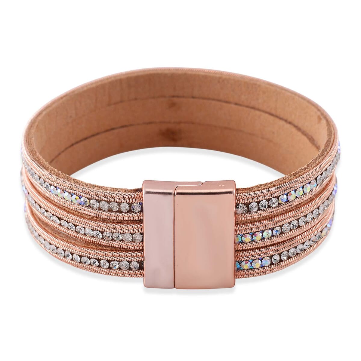 White Aurora Borealis Austrian Crystal Bracelet in Rosetone (7.50 In) image number 4