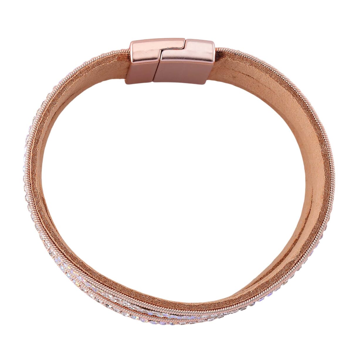 White Aurora Borealis Austrian Crystal Bracelet in Rosetone (7.50 In) image number 5