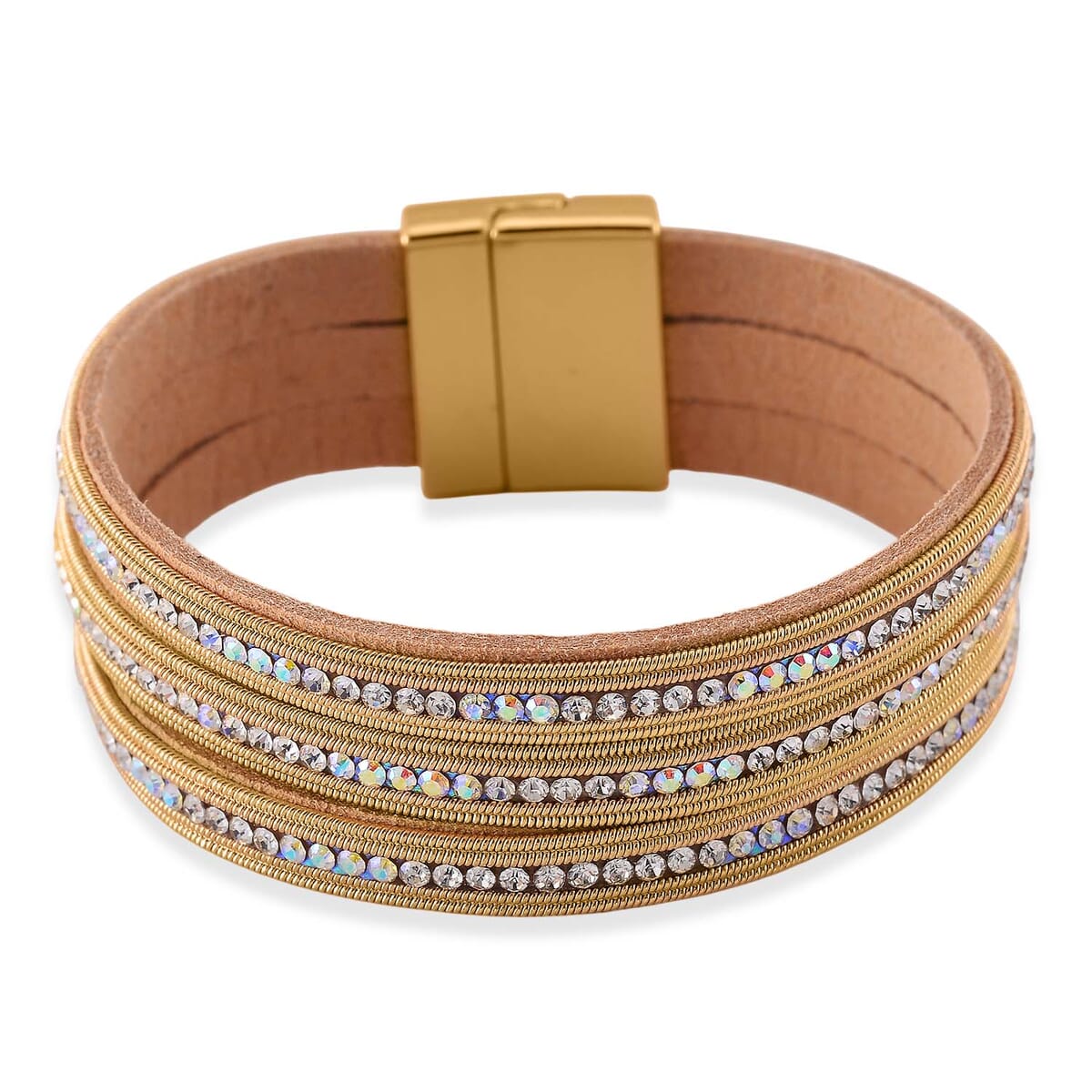 White Aurora Borealis Austrian Crystal Bracelet in Goldtone (7.50 In) image number 0
