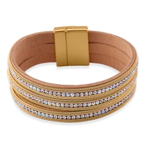 White Aurora Borealis Austrian Crystal Bracelet in Goldtone (7.50 In)