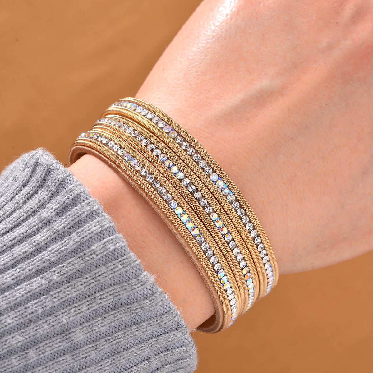 White Aurora Borealis Austrian Crystal Bracelet in Goldtone (7.50 In) image number 1