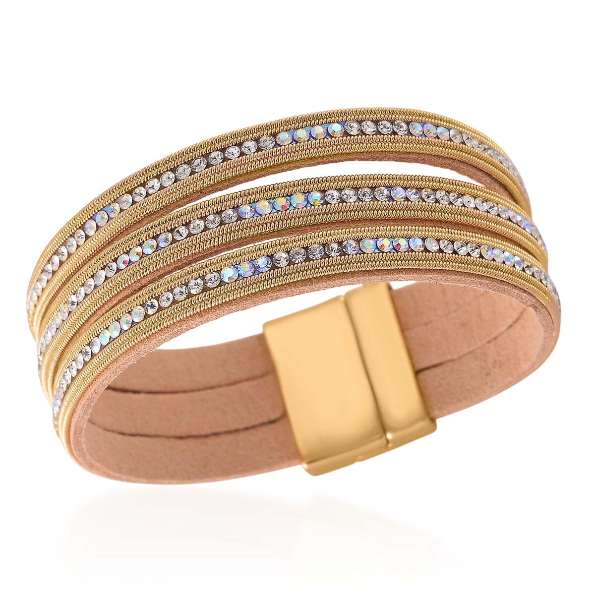 White Aurora Borealis Austrian Crystal Bracelet in Goldtone (7.50 In) image number 2