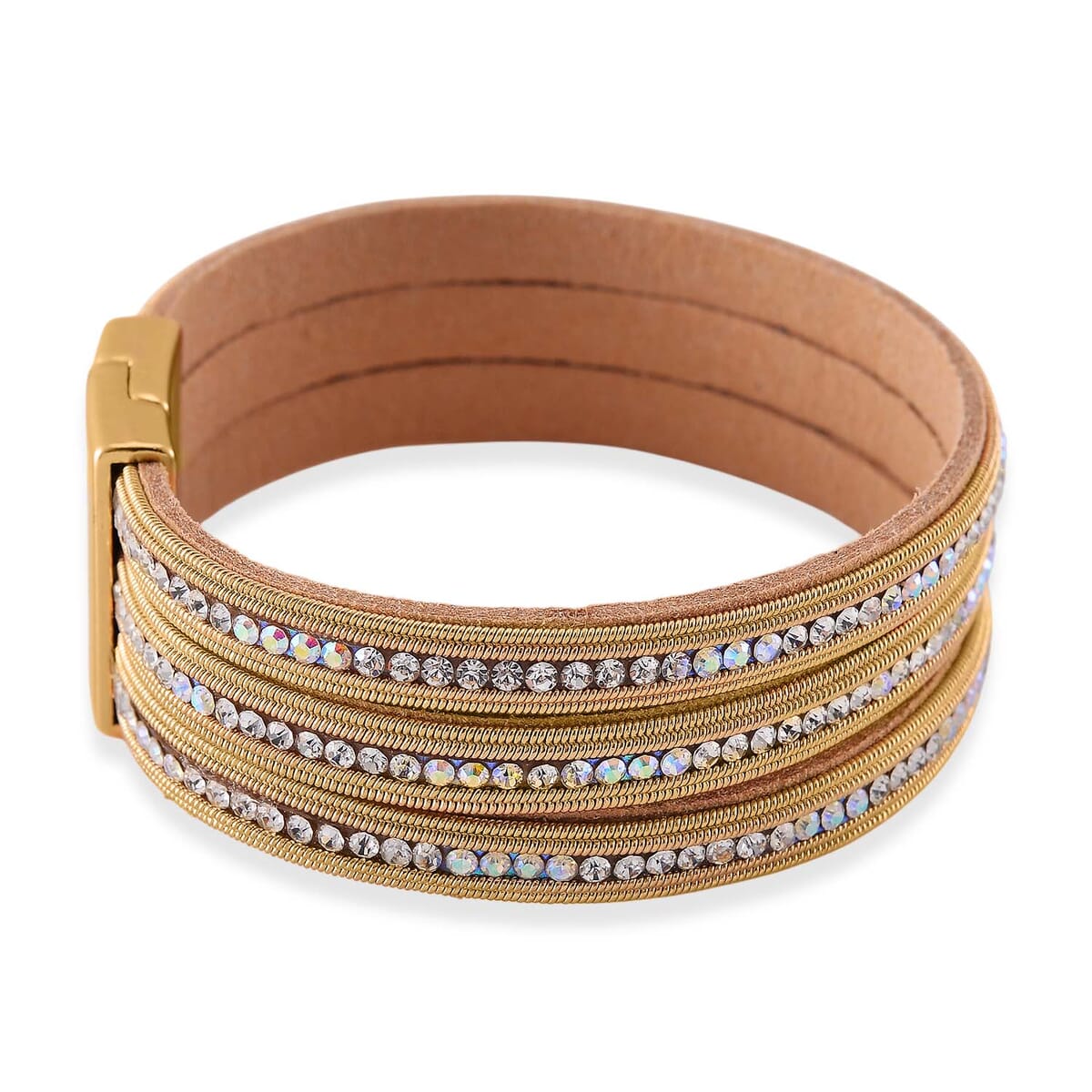 White Aurora Borealis Austrian Crystal Bracelet in Goldtone (7.50 In) image number 3