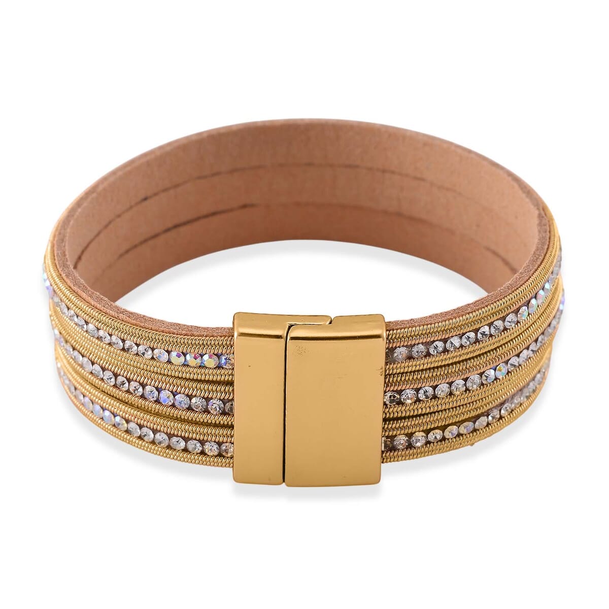 White Aurora Borealis Austrian Crystal Bracelet in Goldtone (7.50 In) image number 4