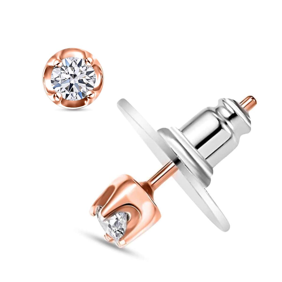 Luxuriant Lab Grown Diamond I2 Solitaire Stud 0.20 ctw Earrings in 18K Vermeil Rose Gold Over Sterling Silver image number 0