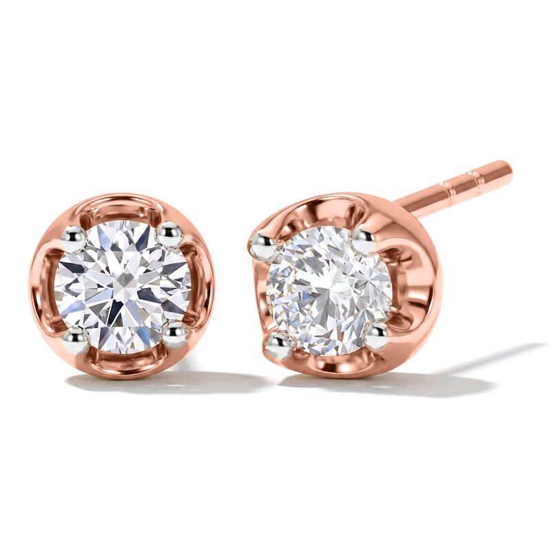 D'Joy Lab Grown Diamond I2 0.20 ctw Solitaire Stud Earrings in 18K Vermeil Rose Gold Over Sterling Silver