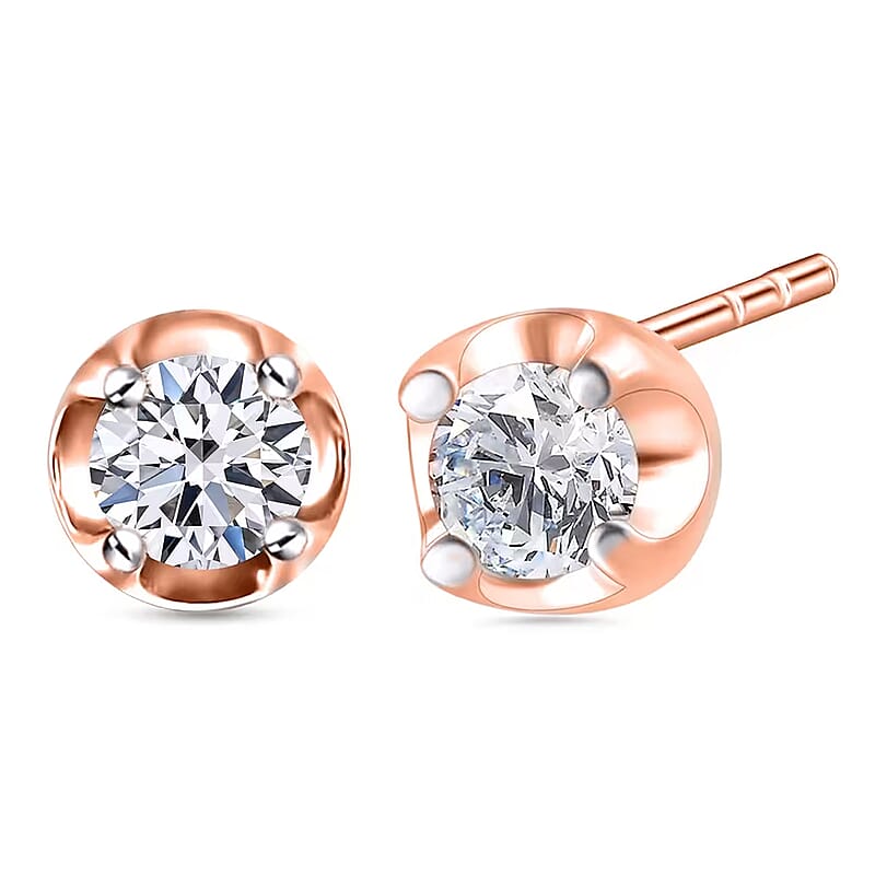 D'Joy Lab Grown Diamond I2 0.20 ctw Solitaire Stud Earrings in 18K Vermeil Rose Gold Over Sterling Silver