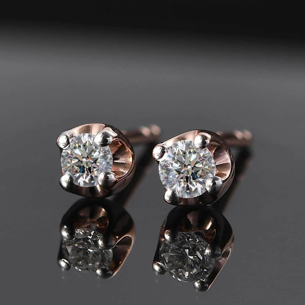 Luxuriant Lab Grown Diamond I2 Solitaire Stud 0.20 ctw Earrings in 18K Vermeil Rose Gold Over Sterling Silver image number 1