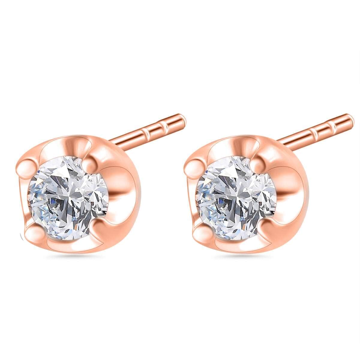 Luxuriant Lab Grown Diamond I2 Solitaire Stud 0.20 ctw Earrings in 18K Vermeil Rose Gold Over Sterling Silver image number 4