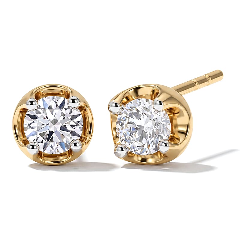 D'Joy Lab Grown Diamond (I2) 0.20 ctw Solitaire Stud Earrings in 18K Vermeil Yellow Gold Over Sterling Silver
