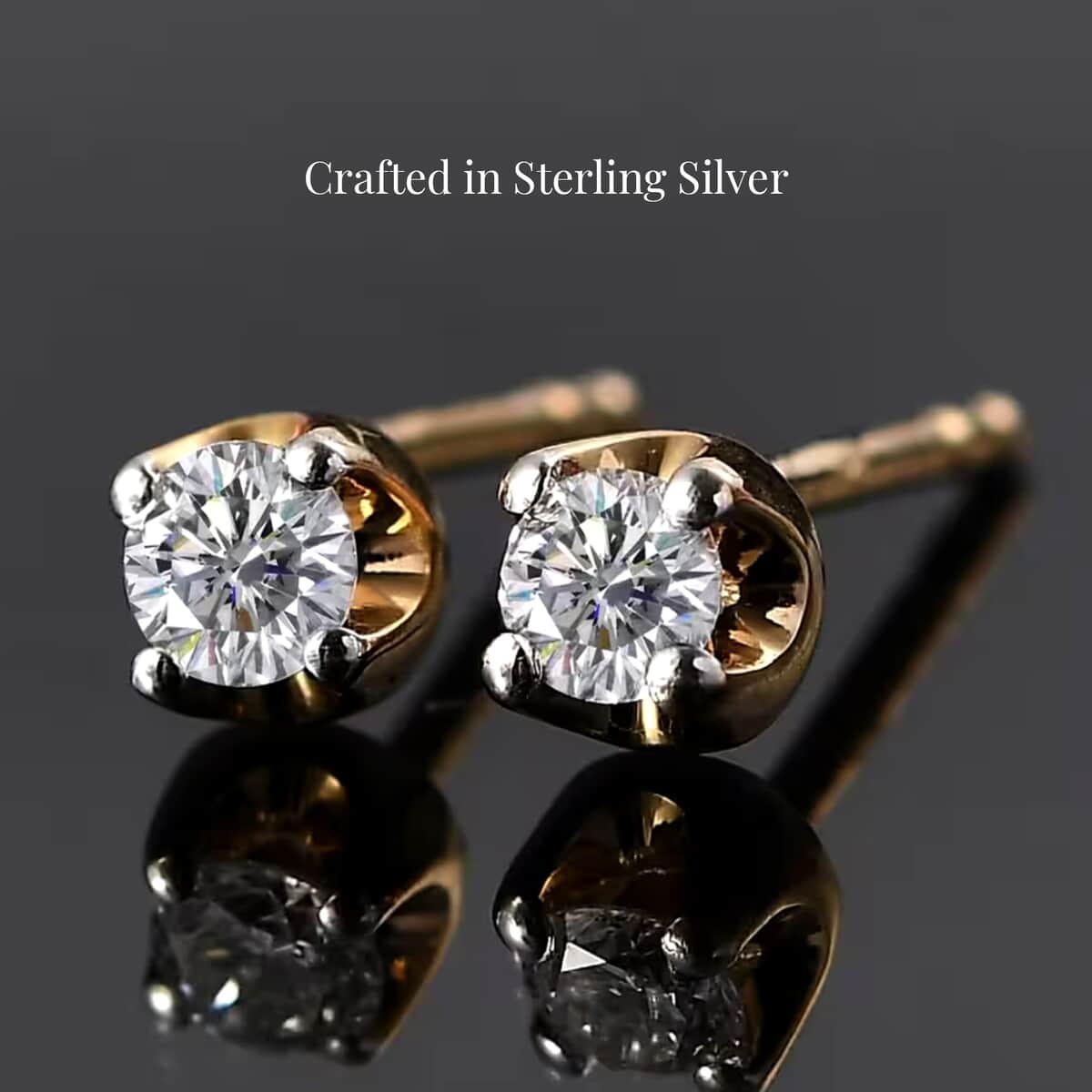 Luxuriant Lab Grown Diamond (I2) 0.20 ctw Solitaire Stud Earrings in 18K Vermeil Yellow Gold Over Sterling Silver image number 2